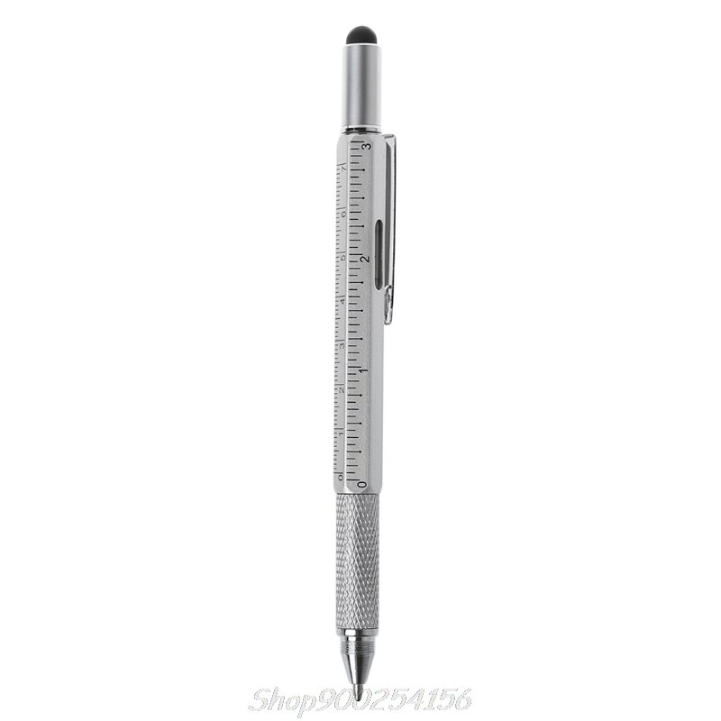 6 in 1 metal pen Multifunction Tool Ballpoint Pen Screwdriver Ruler Spirit Level Jy27 20: Silver