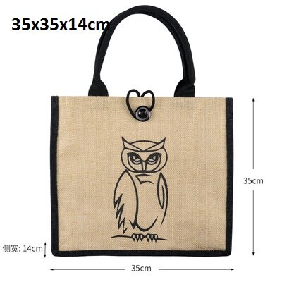 2020 nuove Signore di Modo Del Gufo Flamingo Stampato Iuta Tela di Lino Shopping sacchetto di Immagazzinaggio del Sacchetto Imballaggio Del Sacchetto di Viaggio del Sacchetto di Generi Alimentari: Black owl Small size