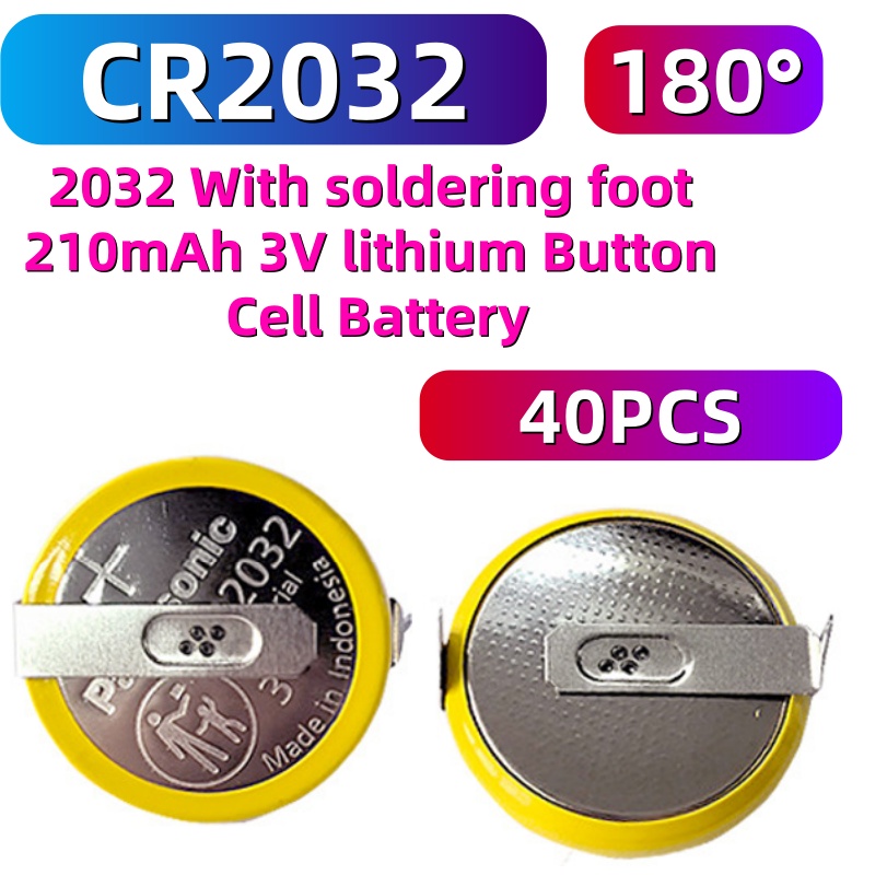 NOVITÀ 5-100 Pezzi Batteria a Bottone al Litio CR2032 2032 3V Originale con Pin 210mAh con Piedini per Saldatura: verde