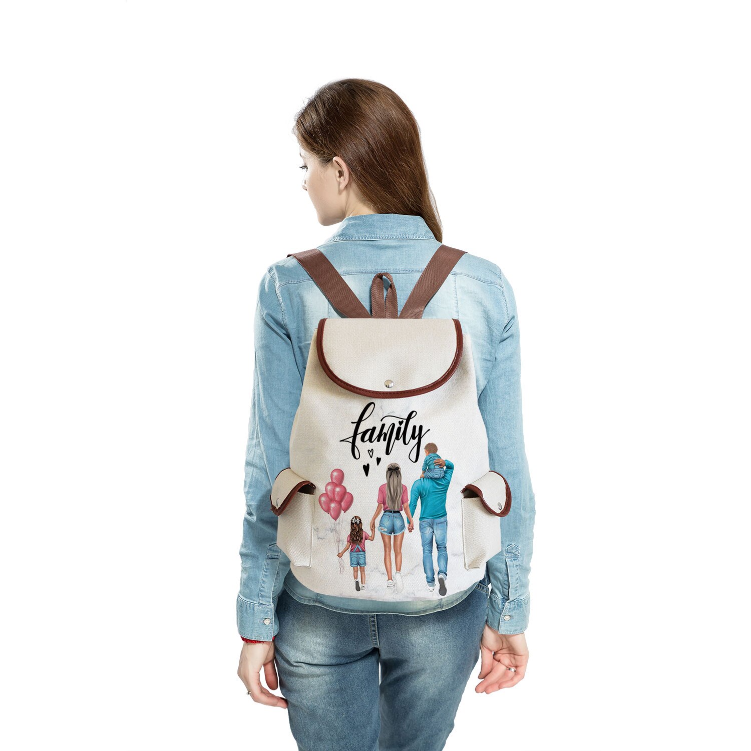 Large Capacity Drawstring Backpack Women Preppy Style Cartoon Super Mom Life Momlife Mama Mama Portable Linen Backpack Book Bag