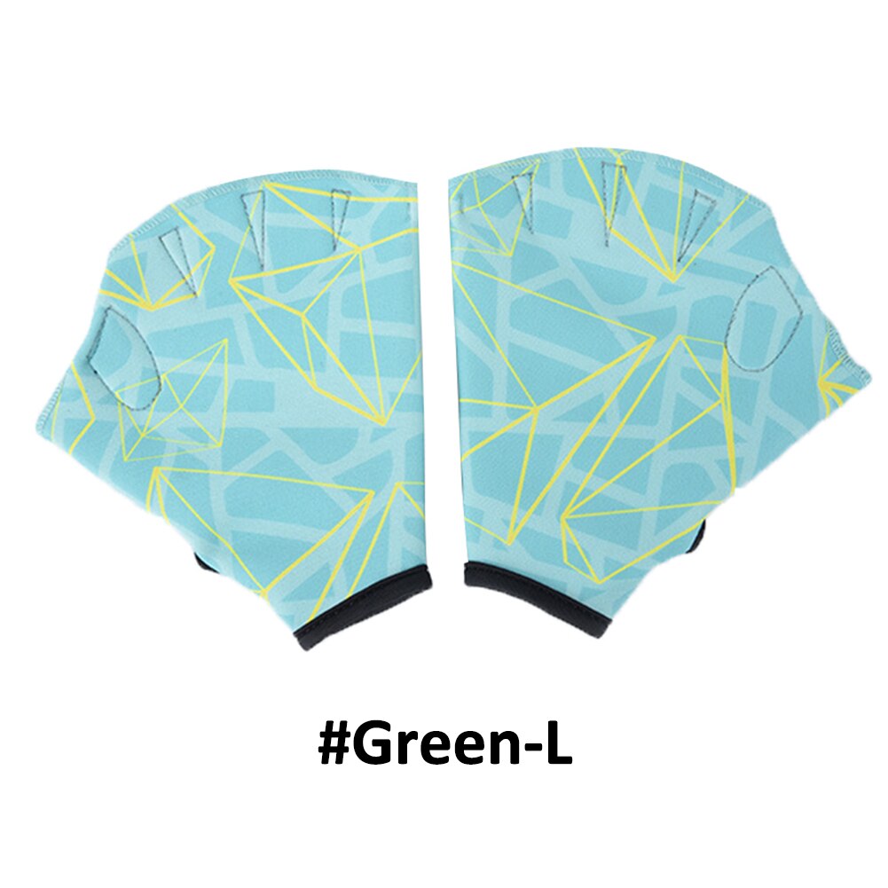 1 para pływanie ręka Finger Fin nauka pływanie akcesoria do basenu Finger Wear Flippers szkolenia rękawice do nurkowania basen kąpielowy wiosła: Green-L