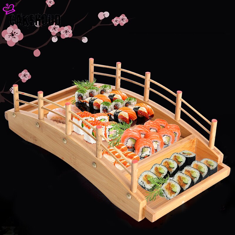 Japanse Keuken Boot Vorm Sushi Plaat Houten Creatieve Boogbrug Platter Bamboe Sushi Servies Decoratieve Ornamenten Cakehoud