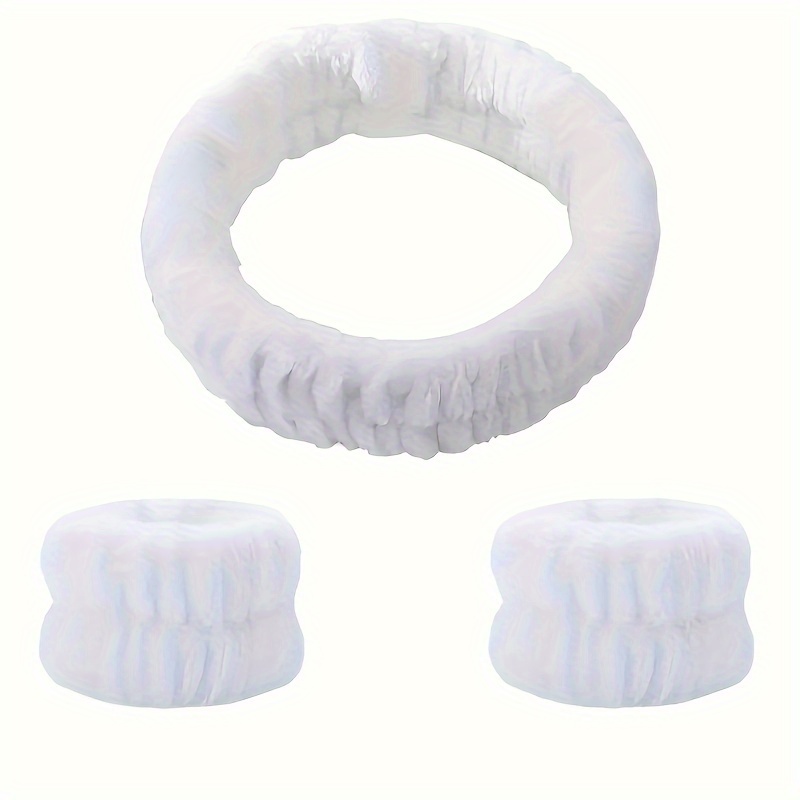 Bandeau de maquillage pour le visage en velours corail, ensemble de bracelets de lavage du visage à haute élasticité, masque Facial, soins de la peau: WHITE