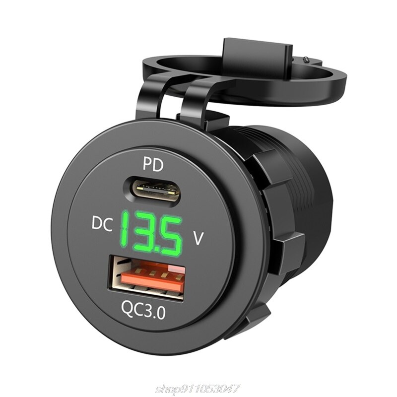 IP66 Wasserdicht 12V DC Energie QC 3,0 Dual Typ-c 5V 3A USB Motorrad Zigarette leichter Buchse Stecker N19 20: GN