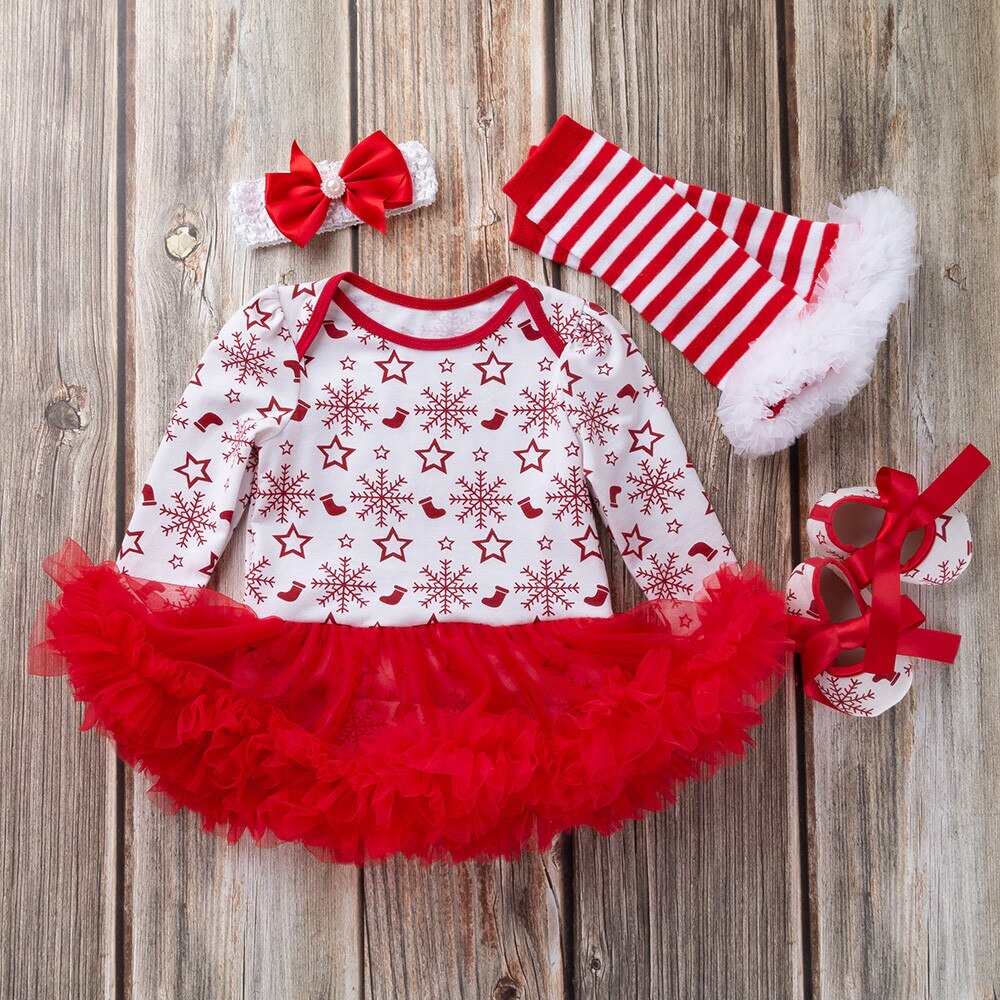 Kerst baby meisjes jurk 4 STUKS Pasgeboren Baby Meisjes Prinses Sneeuwvlok Tutu Jurk Kerst Outfits Set
