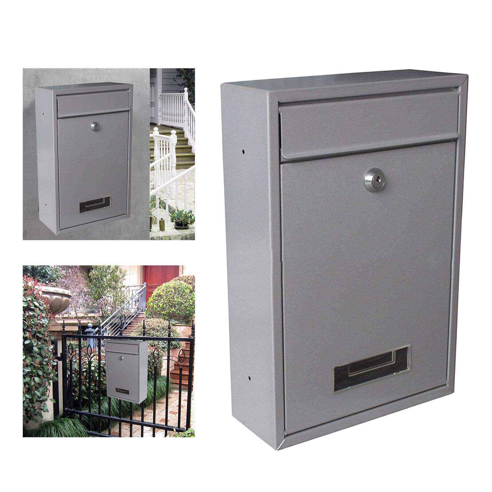 Mailbox Wall-mounted Anti-rust Post Mail Rainproof Lockable Mail Box 2 Keys Gate Decorative Suggestion Box: Silver
