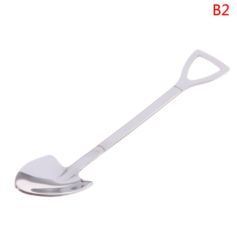 1 st retro spade kaffesked rostfritt stål dessert sked vattenmelon sked glass sked spets spade platt spade gou: Vit