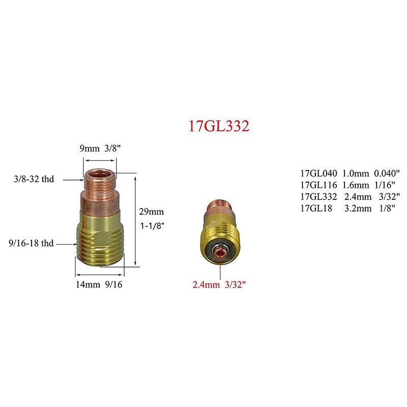 TIG Stubby Gas Lens Collet Body 17GL332 12 13/16inch TIG Gas Lens Insulator for SR WP 17 18 26 TIG Welding Torch 9Pcs CNIM