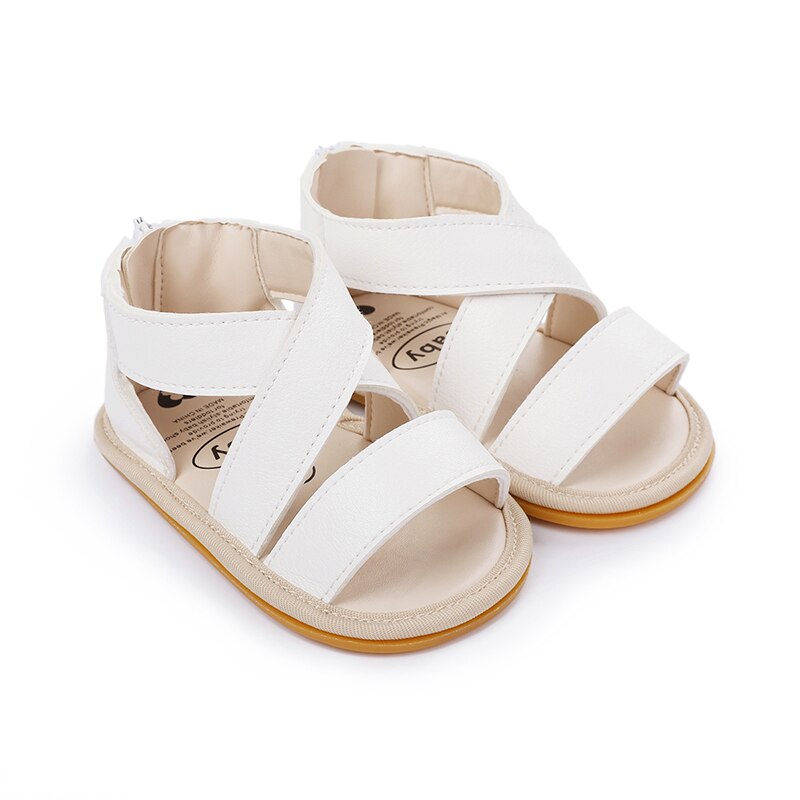 Sandales d'été en cuir PU pour bébés de 0 à 18 mois, chaussures pour nouveaux-nés, filles et garçons, solides, antidérapantes, respirantes,: WHITE / 0-6 mois