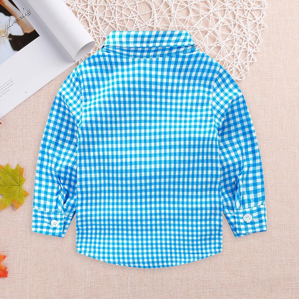 2 -delige katoenen kledingset herfst baby jongen geruite print revers zachte knoop lange mouwen comfortabele t-shirts broeken