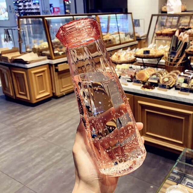 glass vannflaske fargerik krystall diamant par kopp søt krystall vannflaske lett å bære unisex vannflaske: Rosa