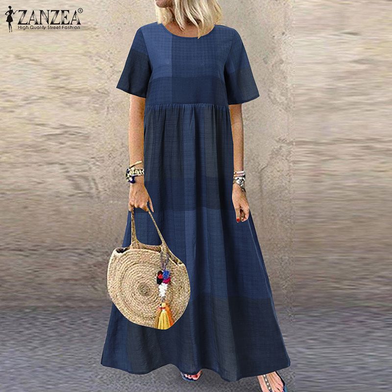 ZANZEA – Robe Maxi imprimée Vintage pour femmes, tenue d'été décontractée, manches courtes, , motif Floral, col rond, 2023