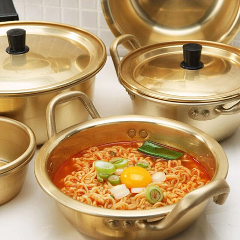 Golden Noodle Pot Korean Ramen Noodles Pot Aluminum Soup Pot With Lid Noodles Milk Egg Soup Kitchen Tools Cooking Pot Fast