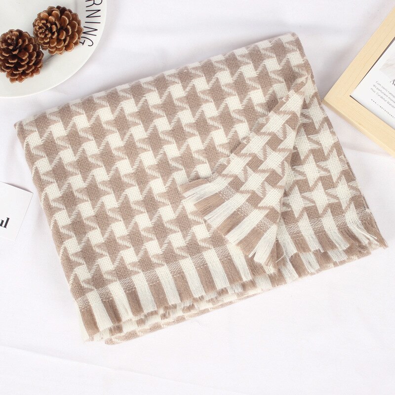 Houndstooth scarf winter women's thickened cold proof Bib European and American cashmere warm tassel Shawl Scarf: 6