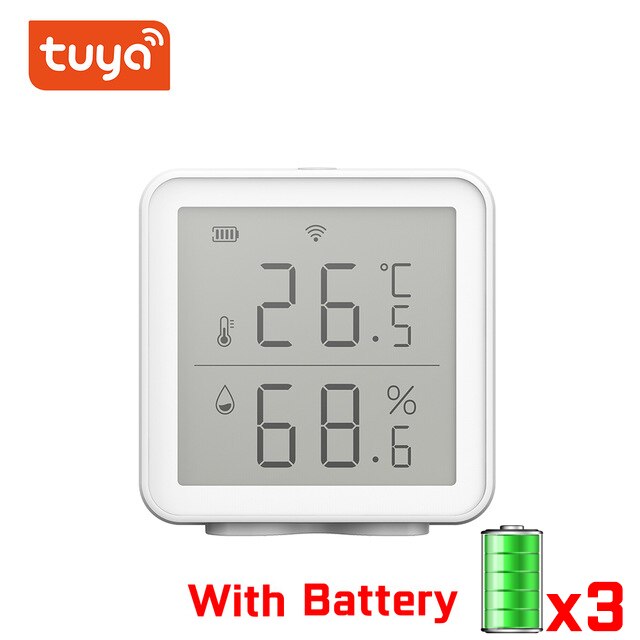 Tuya WIFI Temperature And Humidity Sensor Smart Home Indoor Intelligent Linkaged with air conditioner and Siren Alarm Smart Life: With battery