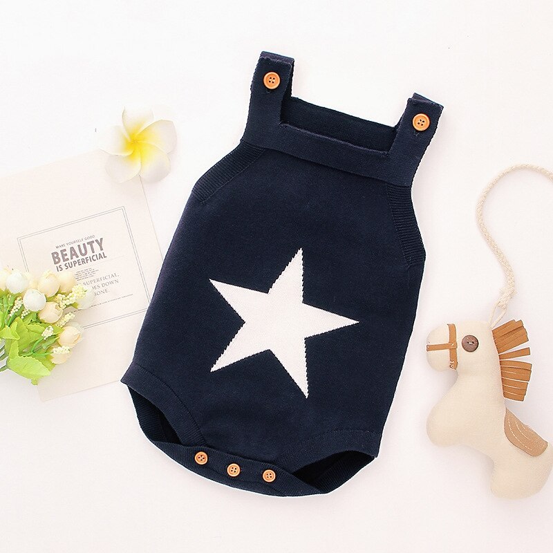 Neugeborenen Baby Bodys Sommer Für Jungen Mädchen Onesie Stern Gestrickte Kleinkind Overall ärmellos Kleinkind Overall freundlicher Körper oben: 82W405 dunkel blau / 0-3M (70)