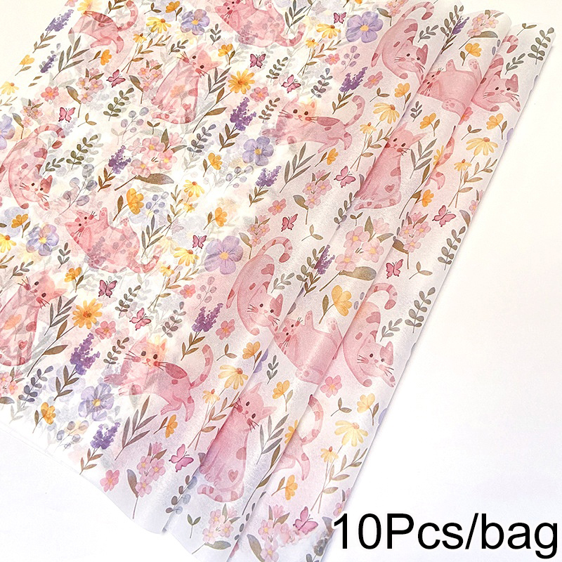 10 ark blomstermønstret silkepapir blomster med grønne blade vinflaskepåfyldningspapir festivalemballagepapir: Mørk khaki