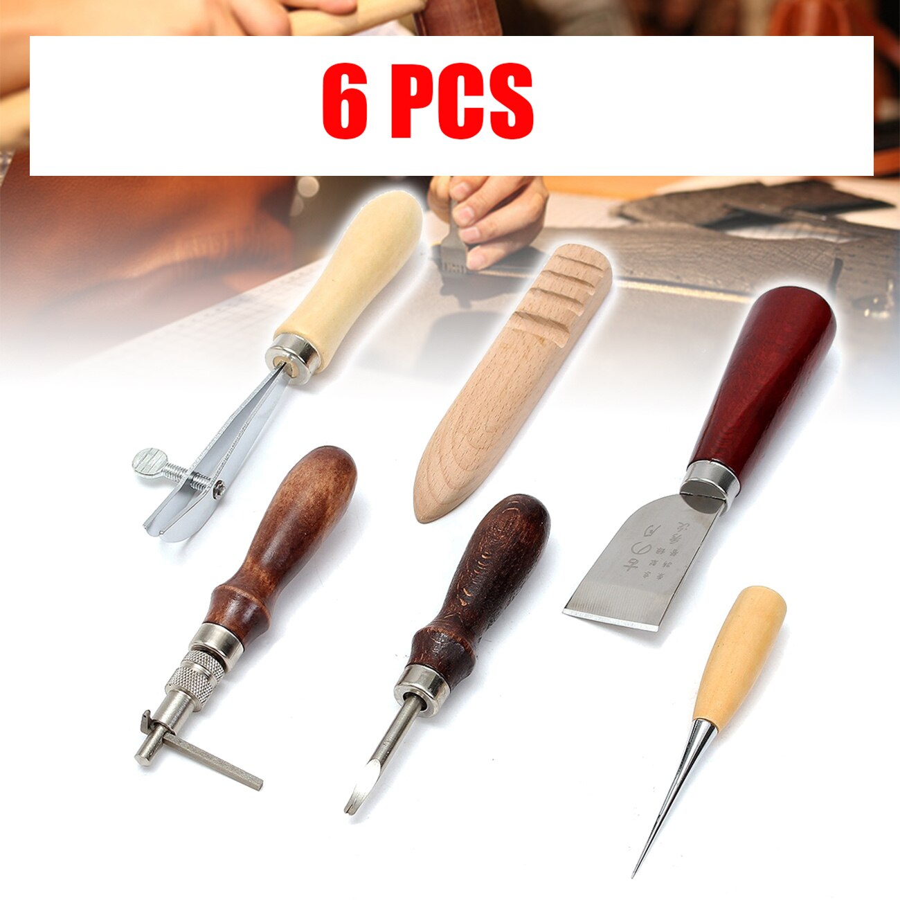 23/37/78Pcs Leather Craft Punch Tools Kit Hand Sewing Stitching Punch Carving Works Saddle Leathercraft Accessories: 6 pcs