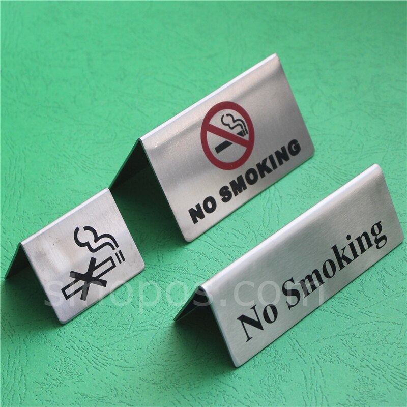 Steel No Smoking Sign, heavy metal table tent non smoke symbol double sided bar restaurant office notice display triangle stand