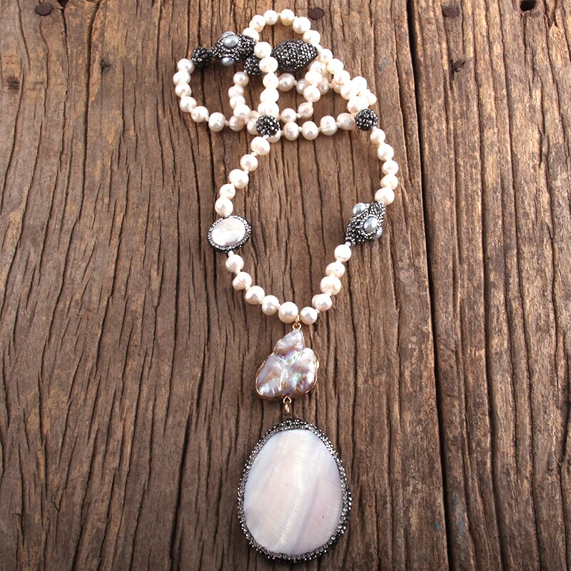 Rh Boho Sieraden Parel Kralen Geknoopt Handmake Verharde Zoetwater Hanger Kettingen Vrouwen Bohemen Ketting