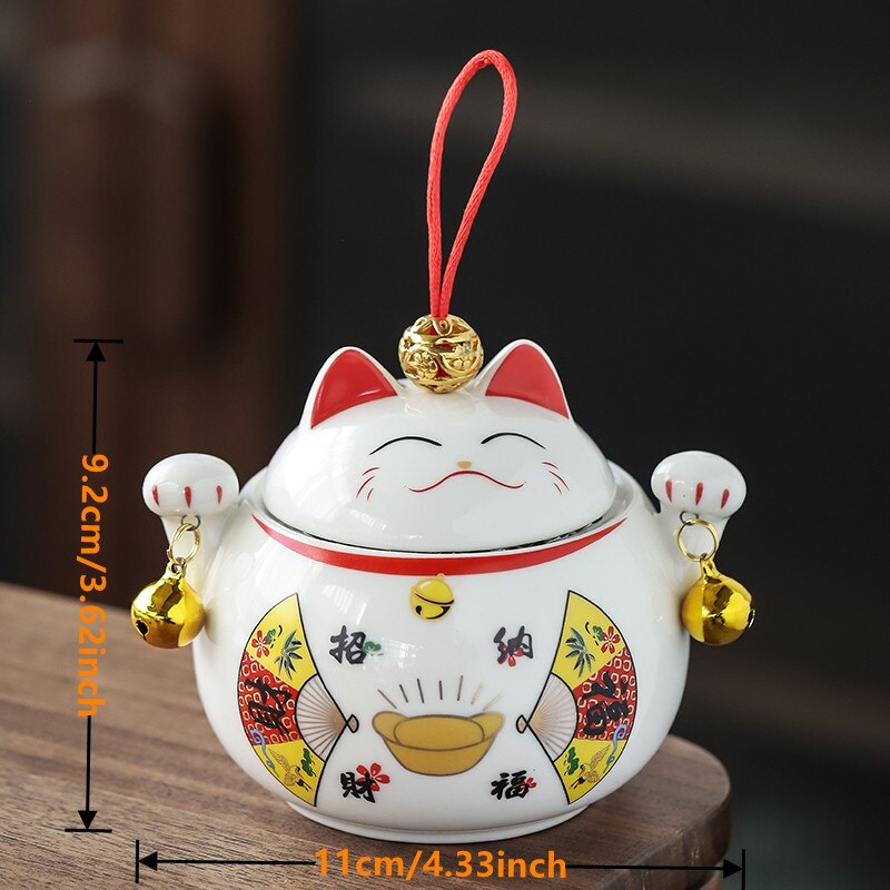 Bocaux en céramique multifonctions, pot à thé, pot à épices, décor rustique de maison Kawaii, décoration de salle, chat porte-bonheur: WHITE