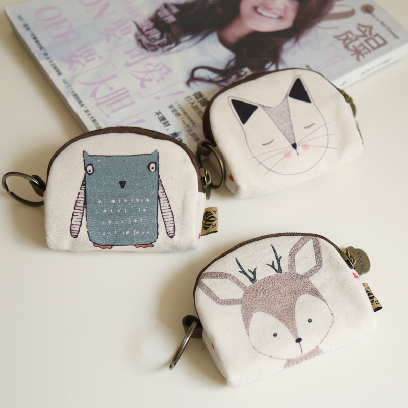 BILLTERA Women Short Wallet Children Cartoon European and American Style Shell Adult Purse Fox/Owl/Penguin Cotton Small Coin Bag