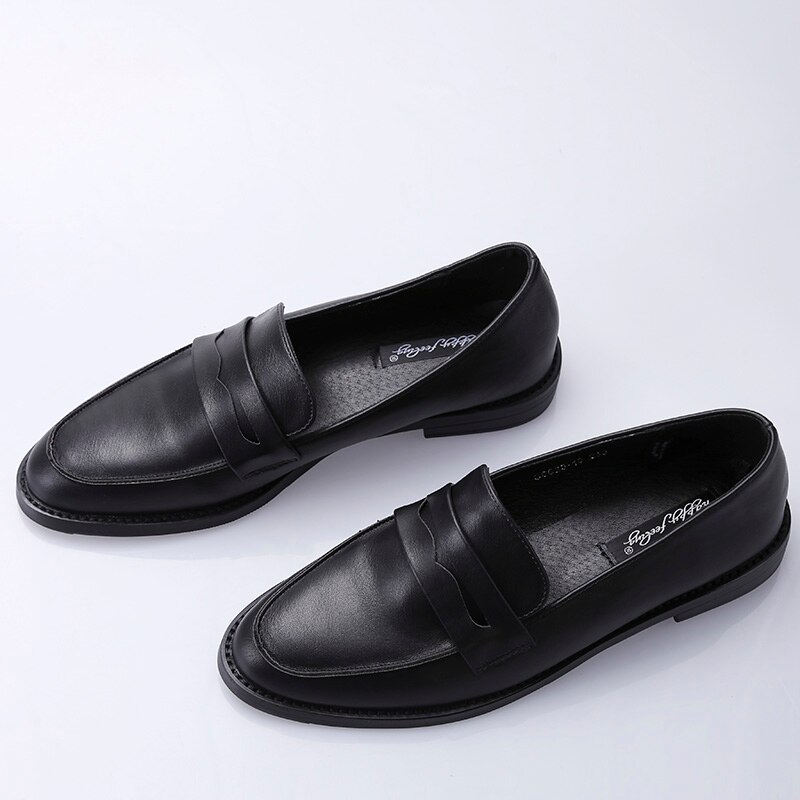 Classique rétro mocassins bout carré femmes sandales en cuir chaussures de mariage bureau NIUFUNI plat bateau chaussures pour femmes Mocasines: Black / 6