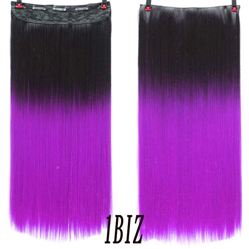 Xuangunag 5 klipp lange rett kvinner clip in hair extensions naturlig silkeaktig rett hår extension the gradient color: 1 biz