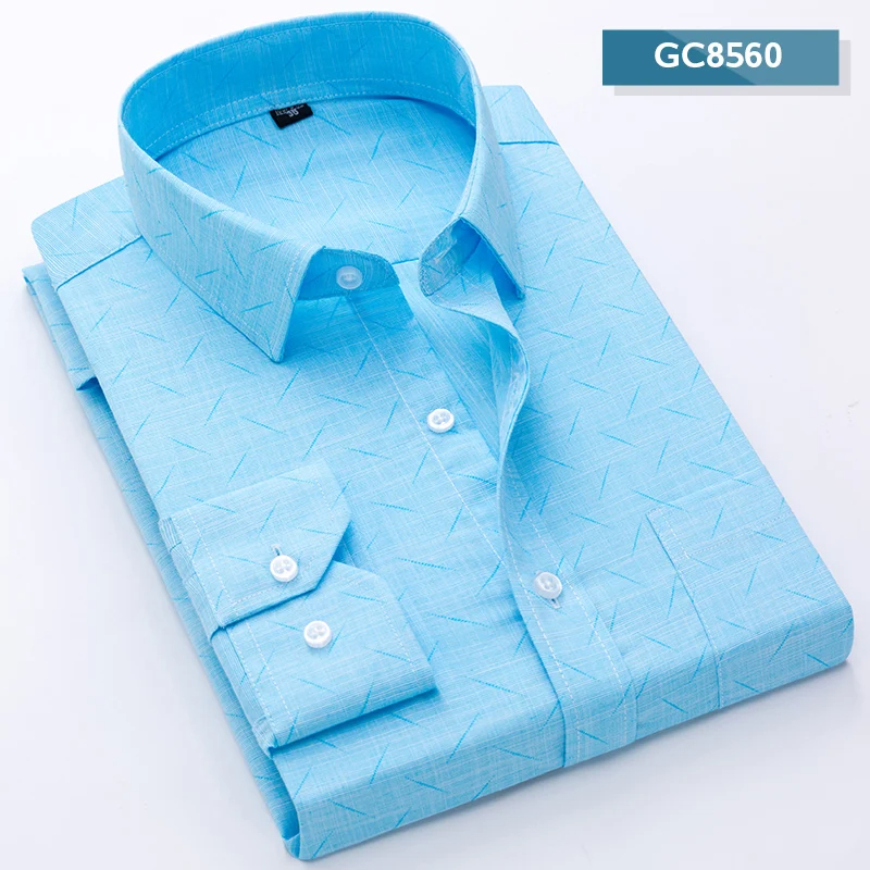 Nueva de camisas para hombre, manga larga, Formal, clásico, a cuadros, informal, suave, cómodo, con un solo bolsillo, con botones, Camisa Social juvenil