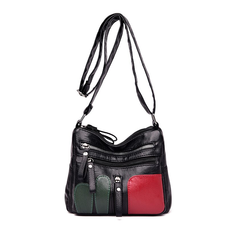 Damestassen met panelen, casual zacht gewassen leren schoudertassen met meerdere zakken en rits voor dames, goedkope dagelijkse messengerbag: Rood