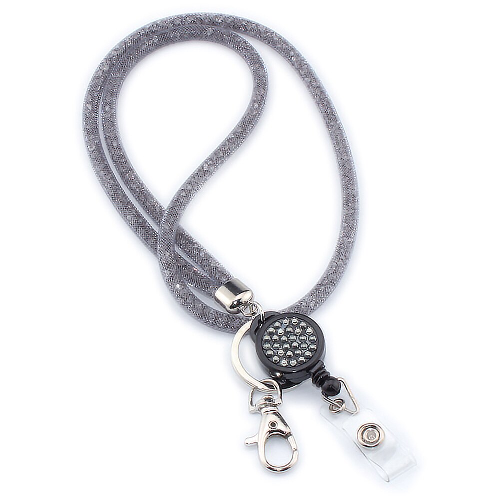 Mobile Phone Lanyard Crystal Hanging Rope Badges Keychain Lightweight Necklace Strap For Cellphones Mesh Holder Office Universal: Grey