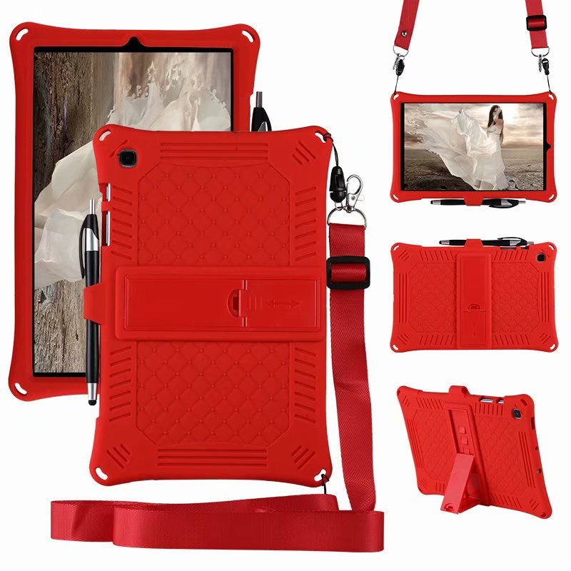 For Galaxy Tab S6 Lite 10.4 kids Case For Samsung Galaxy Tab S6 Lite P610 P615 Tablet Case Silicon Cover + pen + strap: Red