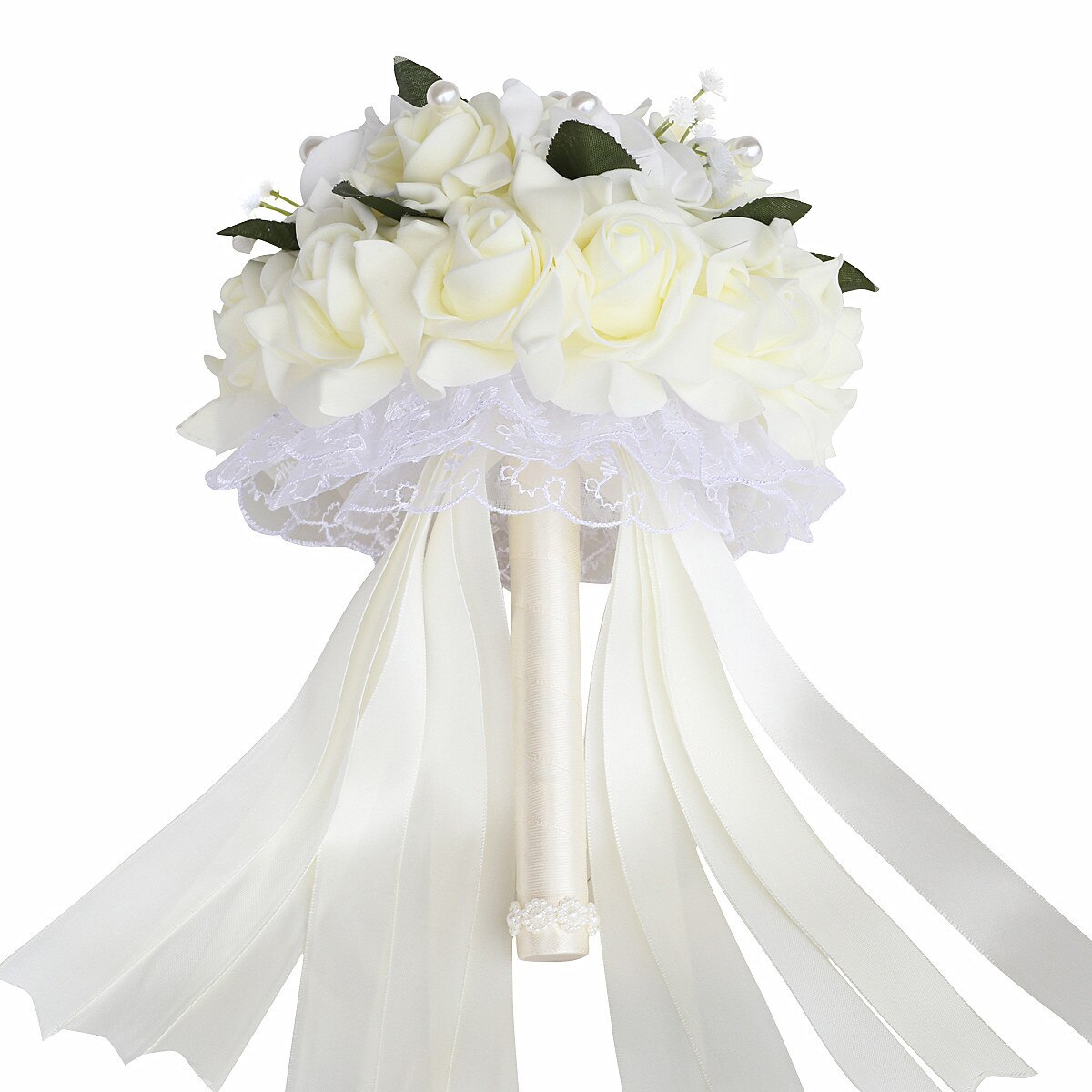 Ramo de novia Artificial Simple de 9 colores para dama de honor con flores de espuma PE ramo de rosas de boda hecho a mano decoración de FW007B: ivory