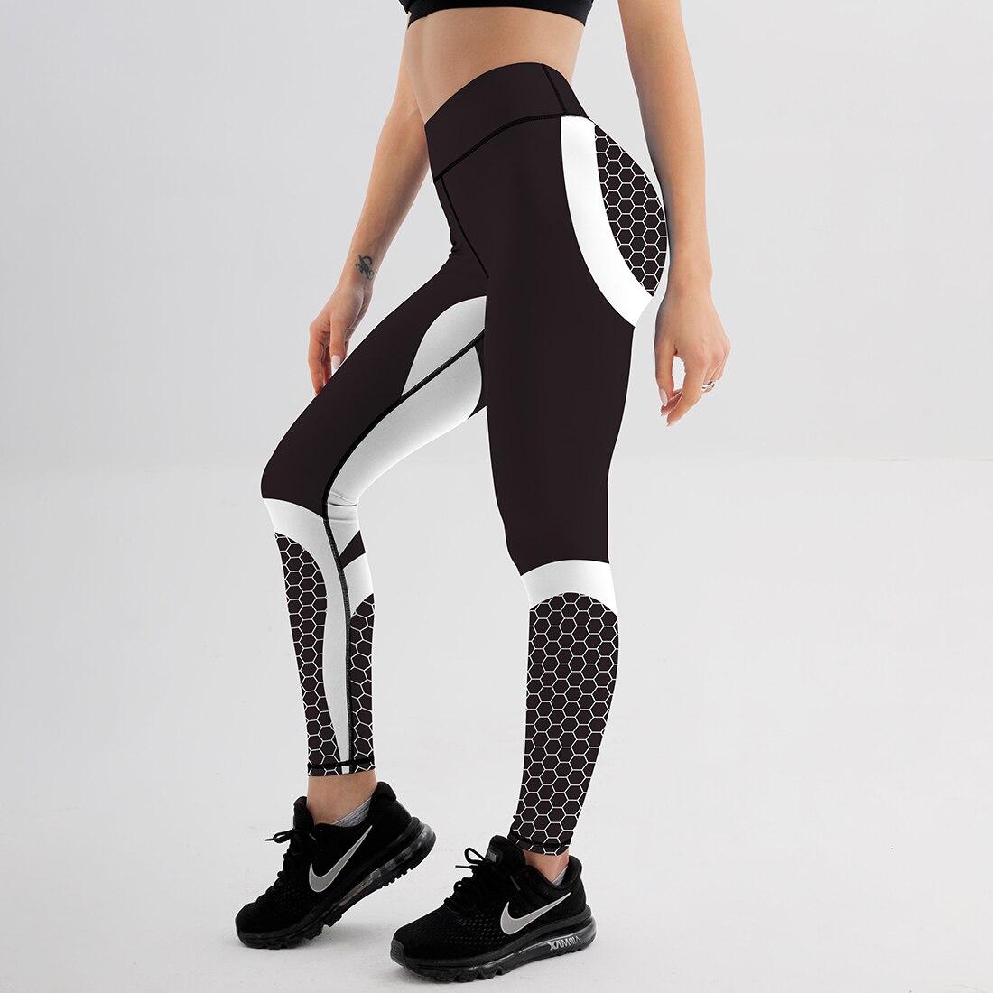 mesh mønster skrive ut leggings Fitness leggings til kvinner sportslig trening leggins elastisk slank svart hvit bukser Fitness: Jk1-003 / Xxl