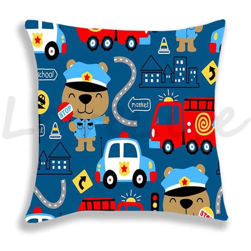 Brandweerwagen/Auto/Graafmachine/Ambulance Print Kussensloop Bank/Slaapkamer Kussenhoes 45*45Cm kussensloop Home Decor Kussensloop Jongens: 3