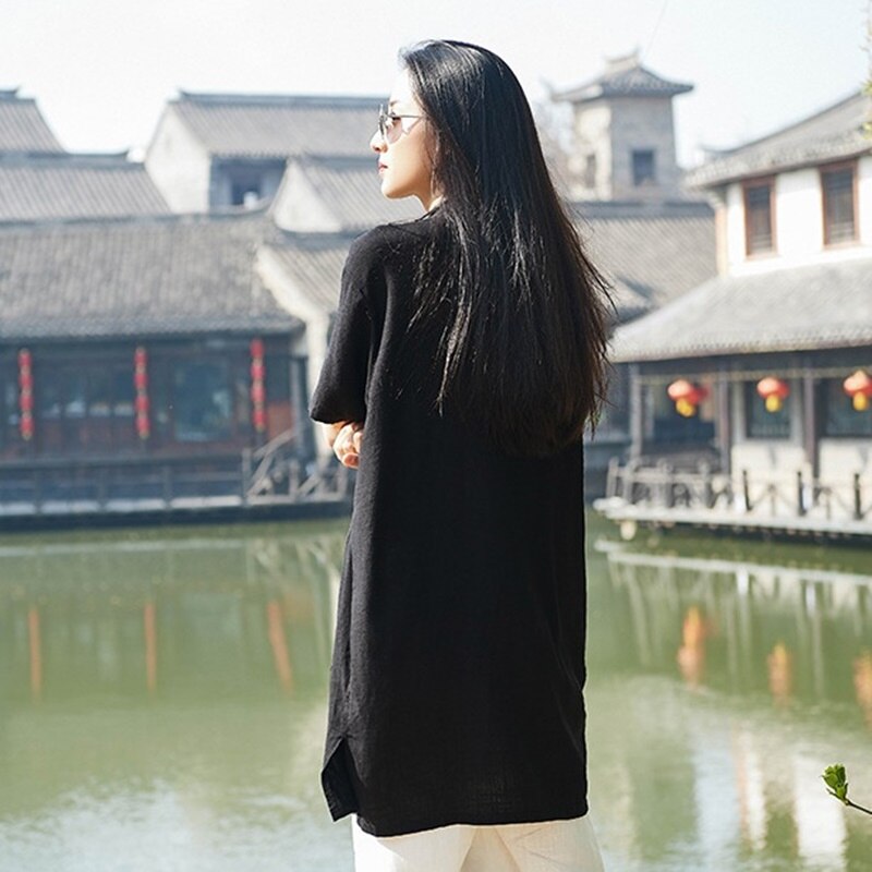Cotton Linen Chinese Style Clothing Women Summer Blouses Kung Fu Clothes Mandarin Collar Short Sleeve Chinese Top 11771