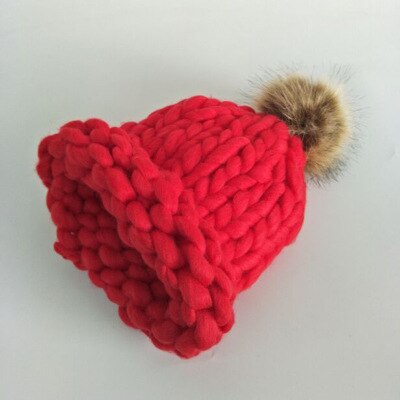 Kvinders vinter pompon uld hat grove linjer udendørs varm hat beanie strikket hat flerfarvet valgfri: Rød