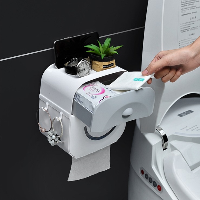 Toilet paper holder, waterproof paper towel holder, wall-mounted toilet paper box, bathroom multifunctional toilet paper storage