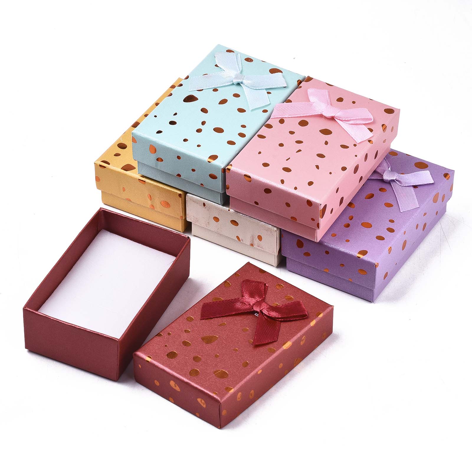 24Pcs Jewelry Boxes Necklaces Ring Earring Box Bowknot Ribbon Packaging Storage Container Organizer with Sponge Mixed Color: Blue