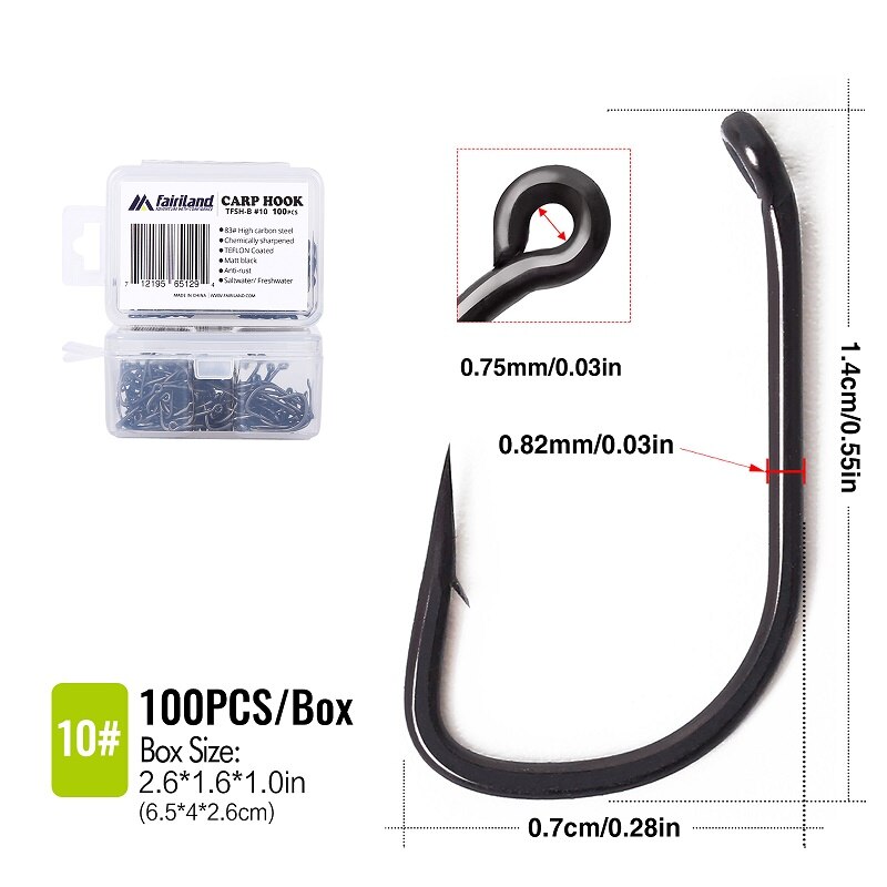 100Pcs/lot barbed fishing hooks TFSH-B fishhooks 2# 4# 6# 8# 10# Black TEFLON Coated high carbon steel Carp Fishing Hook 50 PCS