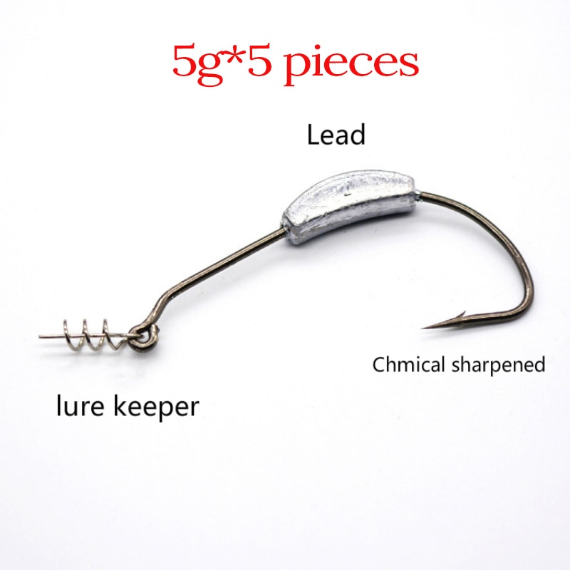 5pcs/lot fishing hook with lead bait keeper holder weight 2g 3g 5g 7g Lead sinker crank hook tackle set high carbon fishhooks: 5g