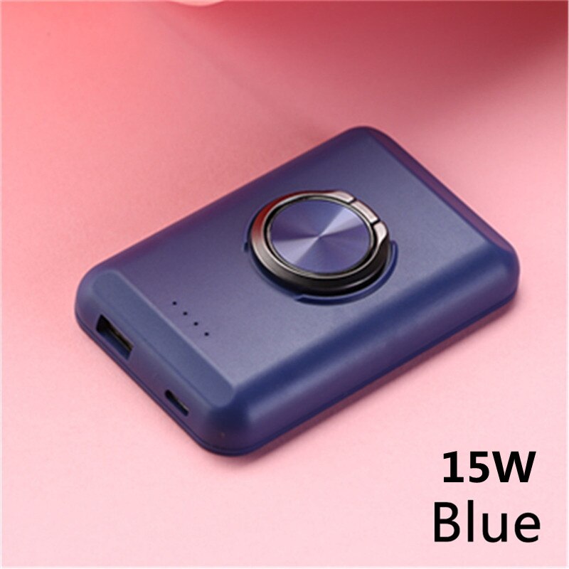 Power Bank magnetico 5000mAh staffa ad anello per Apple iPhone 13 Xiaomi Huawei Samsung 15W caricabatterie Wireless portatile a ricarica rapida: Blue 15W