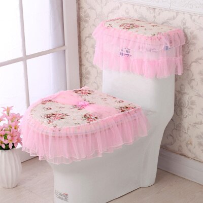3PCS/SET Lace Fabric Bathroom Toilet Seat Cover With Zipper Thick Seat Cushion Ferrule Washable Comfortable Closes tool Protecto: 6