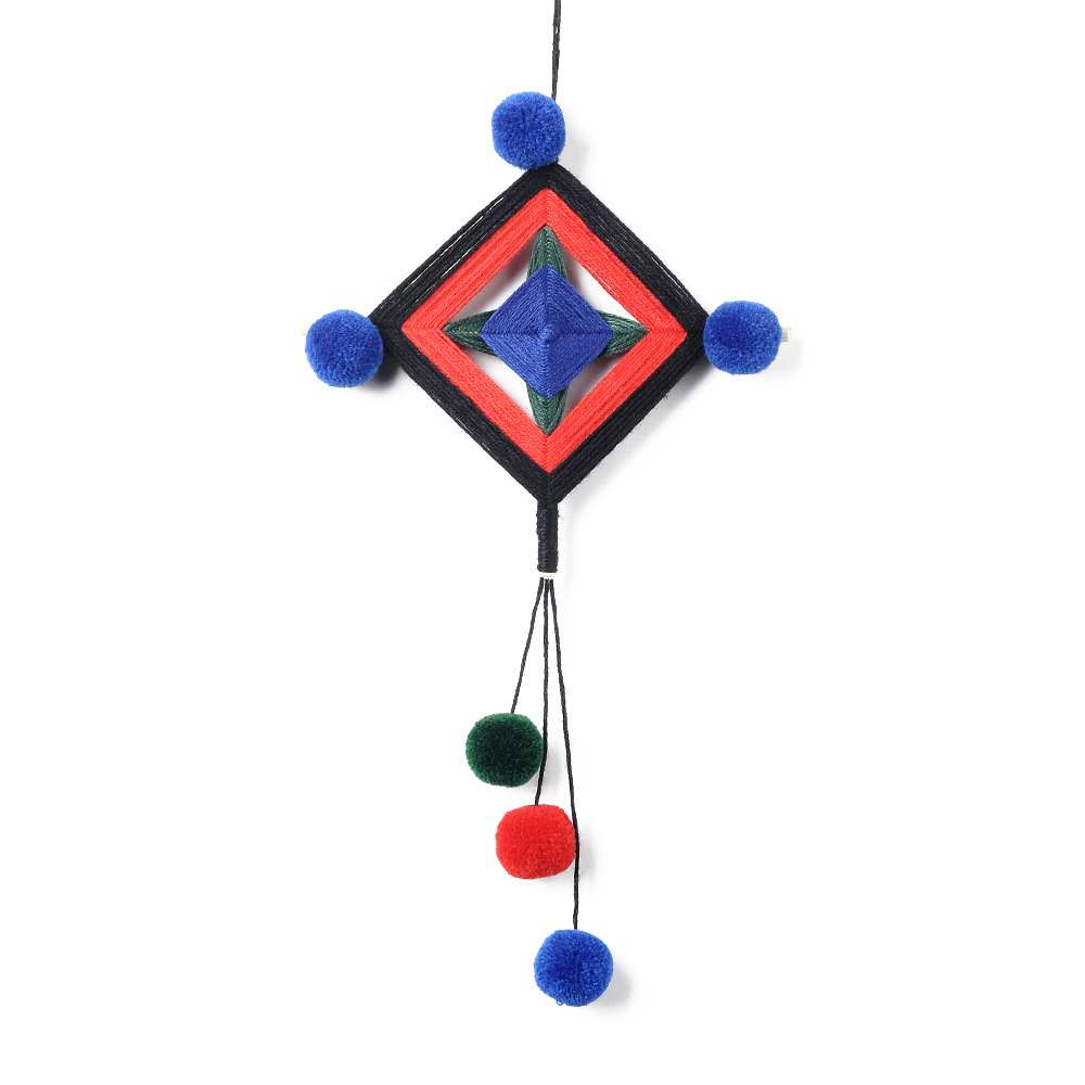 Fait à la main indien Mandala dieu oeil boule de cheveux tenture murale pendentif tricoté à la main laine frange suspendus enfants trucs mur décor à la maison: F