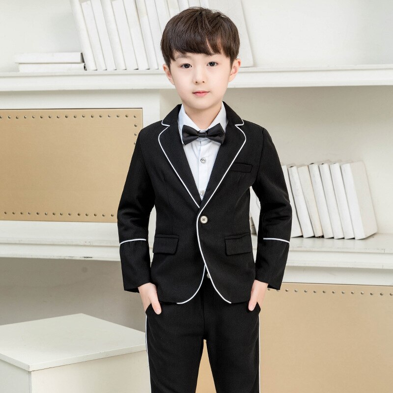 Boys Formal Suits for Weddings Prom Party School Children Slim Fit Suit Set Boys Blazer Trouser with Bowtie Clothes F135
