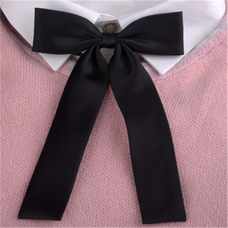 Kawaii – nœud papillon Long de couleur unie pour femmes, pour écolières japonaises, uniforme d&#39;étudiant JK, cravate Cosplay Lolita Gravata Borbolet: Black