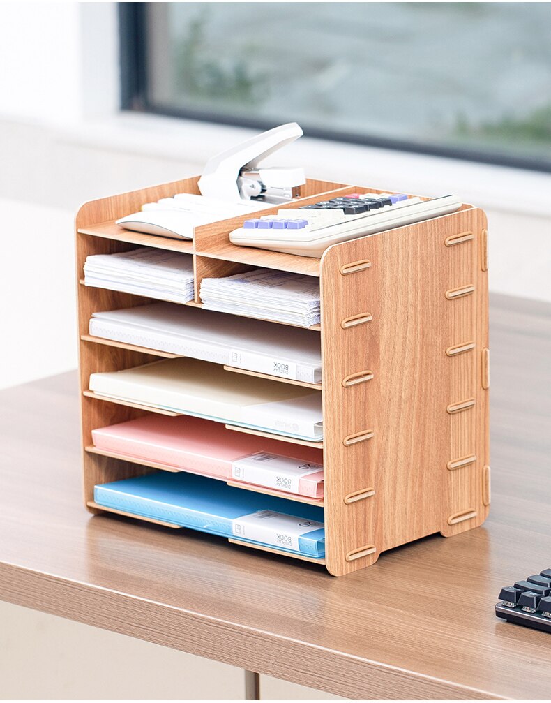 Étagère de rangement de bureau multifonctionnelle, en bois , papeterie de bureau, classeur de données, organisateur simple à plusieurs niveaux