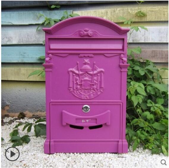 Lockable Secure Mail Letter Post Box Vintage Metal Mail Box Garden Ornament Retro wall-mounted Mailbox CW238: 2