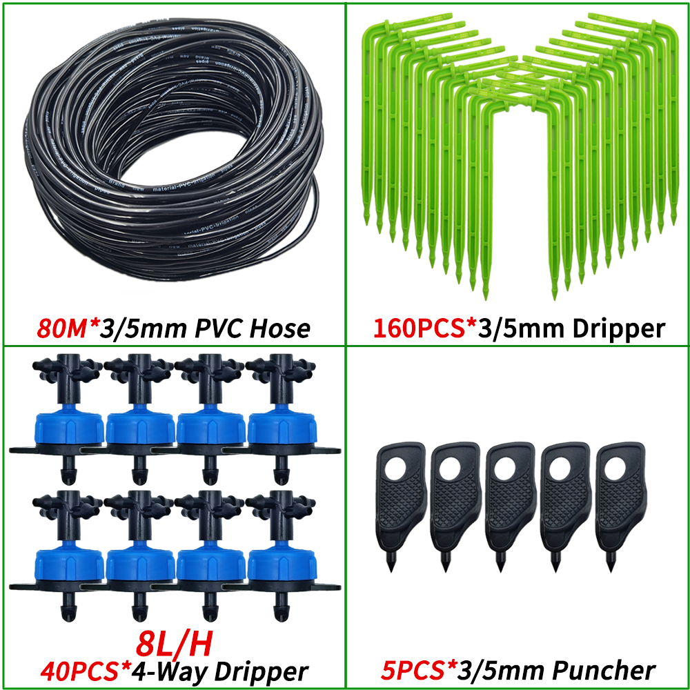 Oasis-sistemas de riego por microgoteo para jardín, kit de goteros de flecha de 3/5mm, para invernadero de bonsái en maceta, 10-100M, 4L, 8l/H: Gris claro