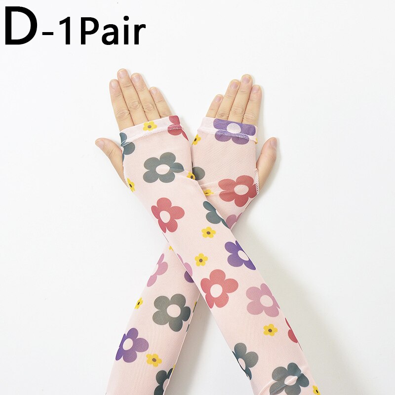 Mangas de protección solar con estampado Floral para mujer, manguitos finos de manga larga, transpirables, calentadores de brazos para conducir, ciclismo, Verano: D